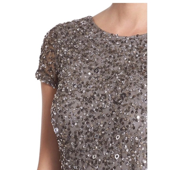NEW Adrianna Papell Short Sleeve Sequin Mesh Gown - Picture 5 of 8